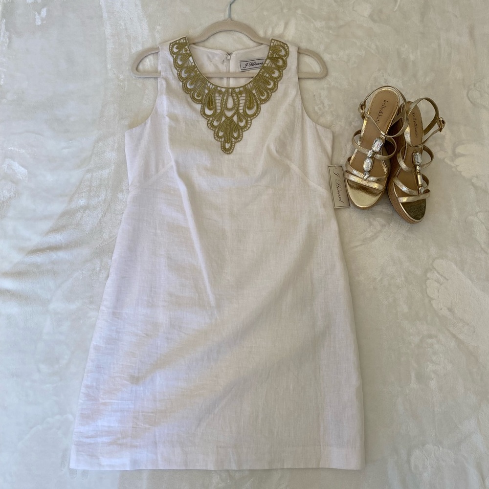 J Howard linen dress w/ gold accent. NWT Fully lined.    Sz 10. Retails for $88.